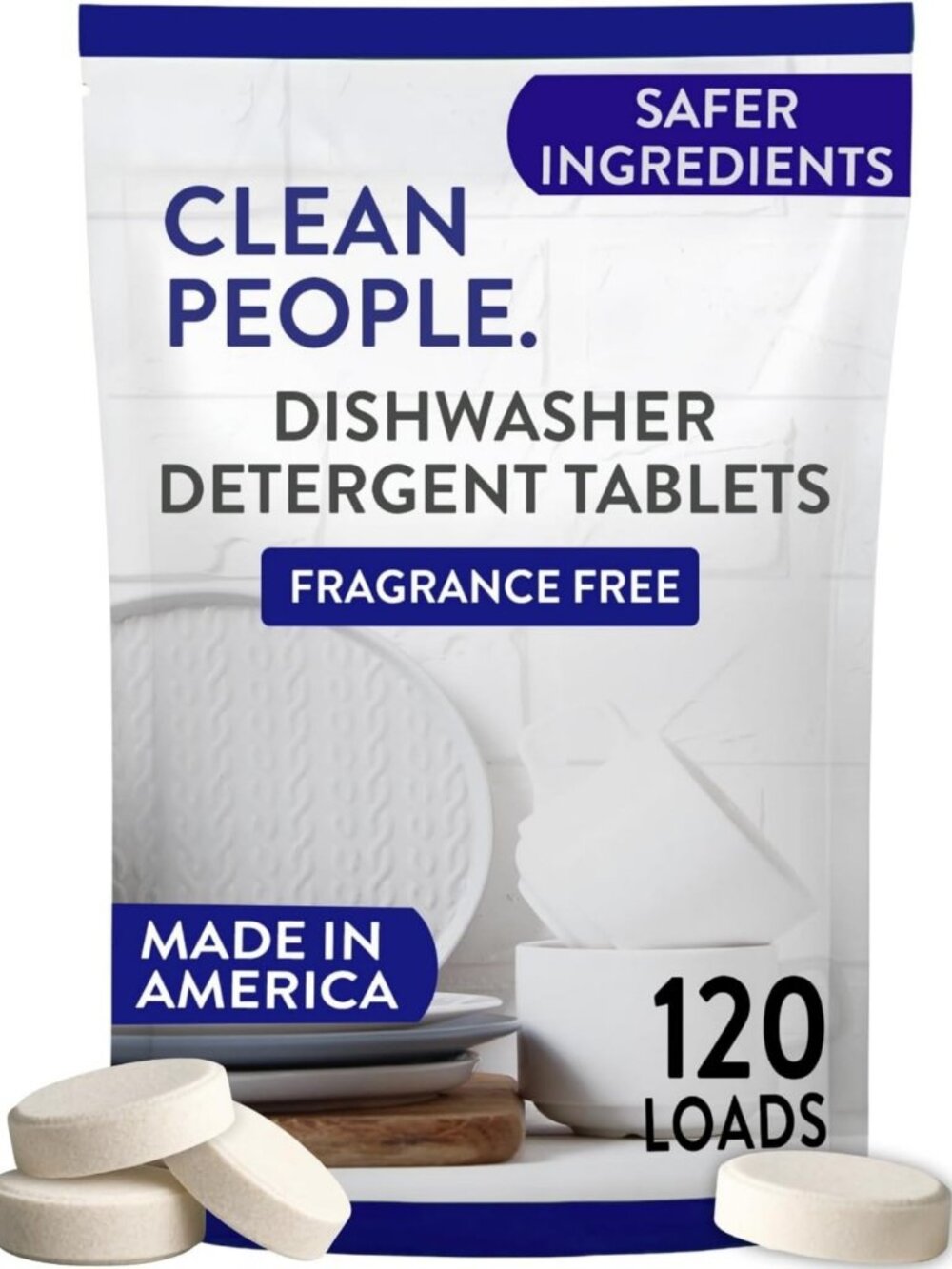 Eco-Friendly Plastic-Free Dishwasher Detergent Tablets, 120ct, Fragrance-Free